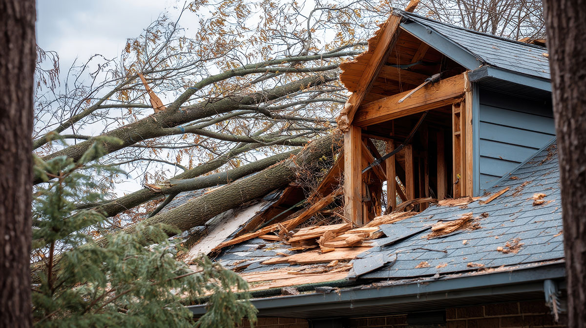 room damaged by tree